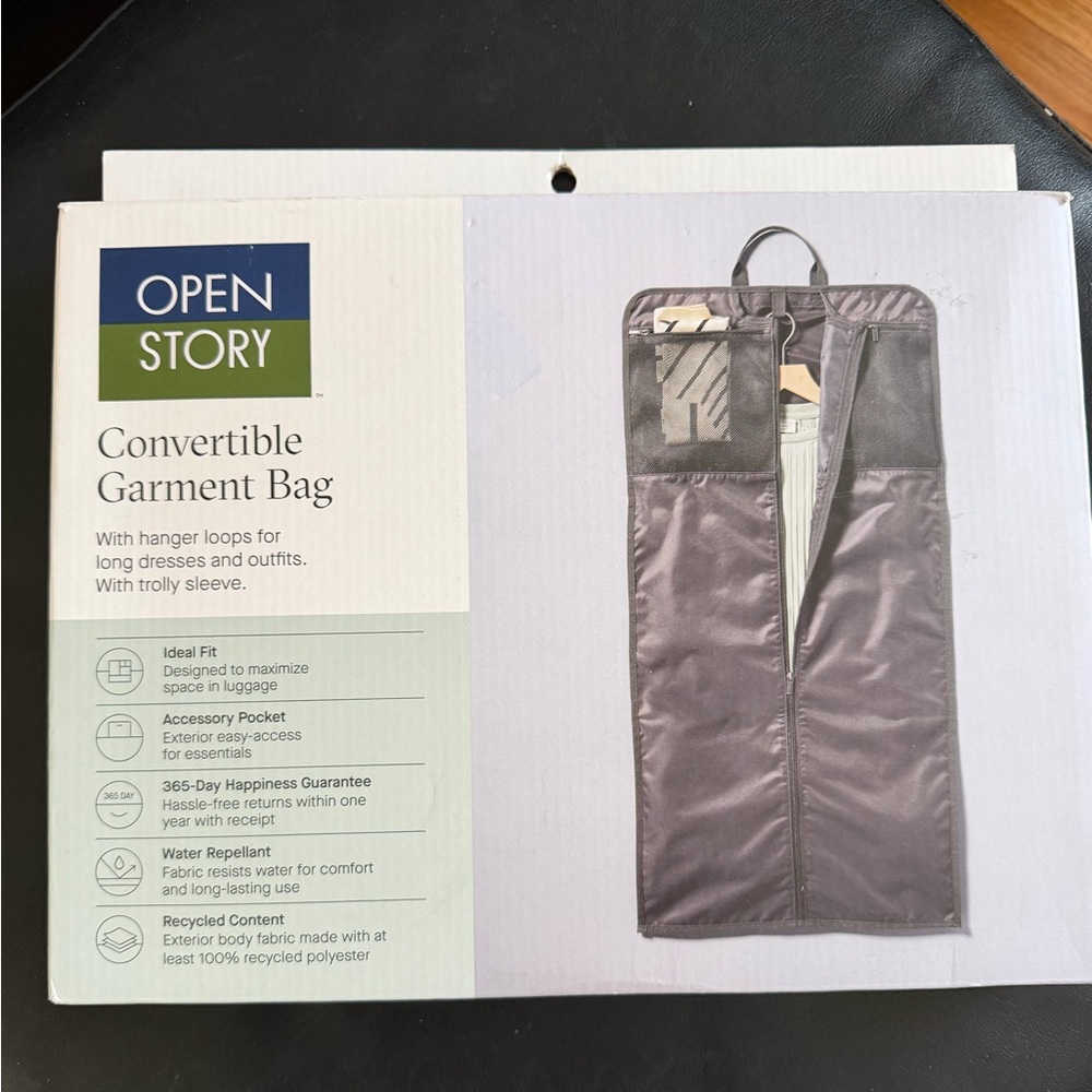 NWT Open Story Convertible Garment Bag Waterproof